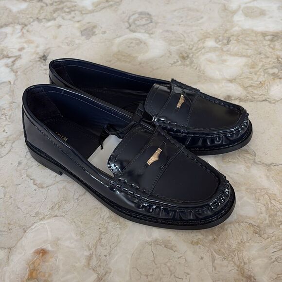 NWT Zara Classic Penny Loafers Blue Patent Faux Leather - Picture 4 of 10